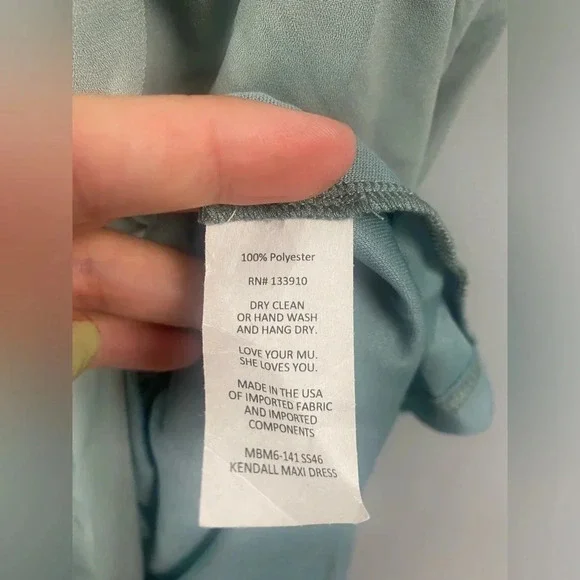 Show Me Your Mumu Kendall Chiffon Maxi Dress V-neck Size Large Silver Sage Blue - Picture 9 of 10